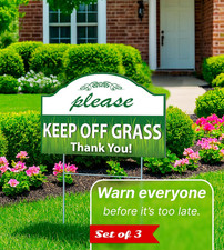 3X Double Sided 8x12 Please Keep Off Grass Plastic Sign with Stake - No Dog P...