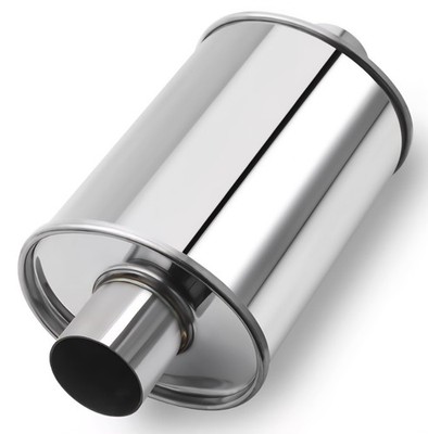 2.25'' Ultra Quiet Vibrant Performance Resonator Muffler, 304 SS, Oval, Silver