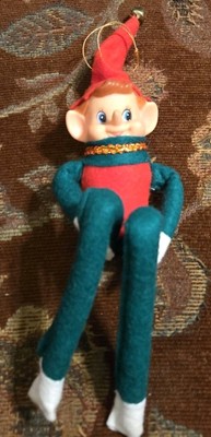 Vtg 8'' Knee Hugger Elf Pixie Doll Felt Red Body Green Hat EXCELLENT CONDITION 