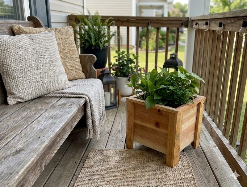 Tall Square Cedar Planter Box – Rustic Wooden Planter for Front Door, Patio