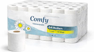 Comfy Premium Toilettenpapier 3-Lagig   64 Rollen, 150 Blatt Pro Rolle, Extra We