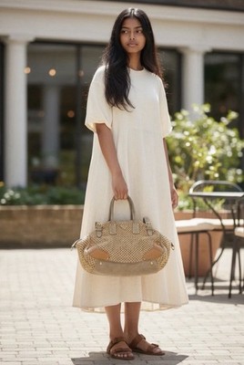 PRADA Handbag Raffia Beige Tan