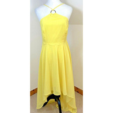 Boohoo Night Shift Dress Hi Low Yellow Chiffon Size 10 O Ring Asymmetric Summer