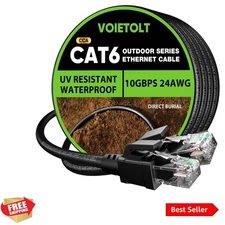 Cat 6 Outdoor Ethernet Cable 150 ft, 24AWG 10Gbps Cable Cord Waterproof Direc...