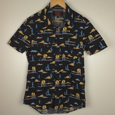 Camisa a Presión Rock & Roll Denim Perla Para Hombre S Negra Cactus y Puesta de Sol Manga Corta