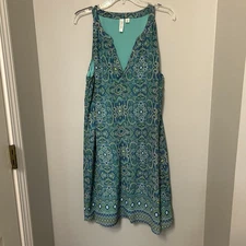 Tacera Dress Womens L Teal  Multicolor Sleeveless Knee Length Polyester Blend