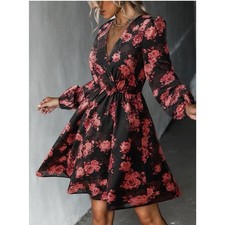 CUPSHE Women's Mini Dresses Casual Spring V Neck Chiffon Long Peasant Sleeves M