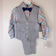 NAUTICA Toddler Boys 4-Piece Vest  Bow Tie Matching Suit Set NWT  Size 2T