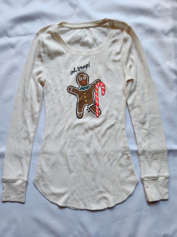 Old Navy Size XS Gingerbread Cookie Holiday Cream Thermal Waffle Knit Top