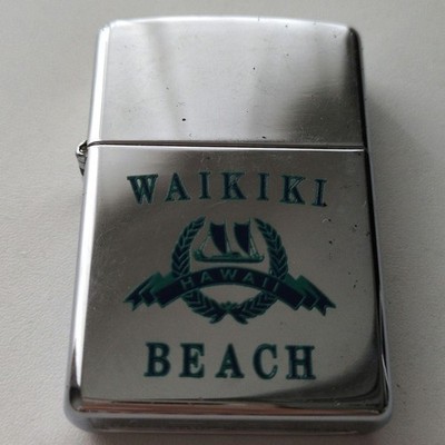 Vintage Zippo 1995 Waikiki Beach Hawaii High-Polished Chrome Finish Oil Lighter