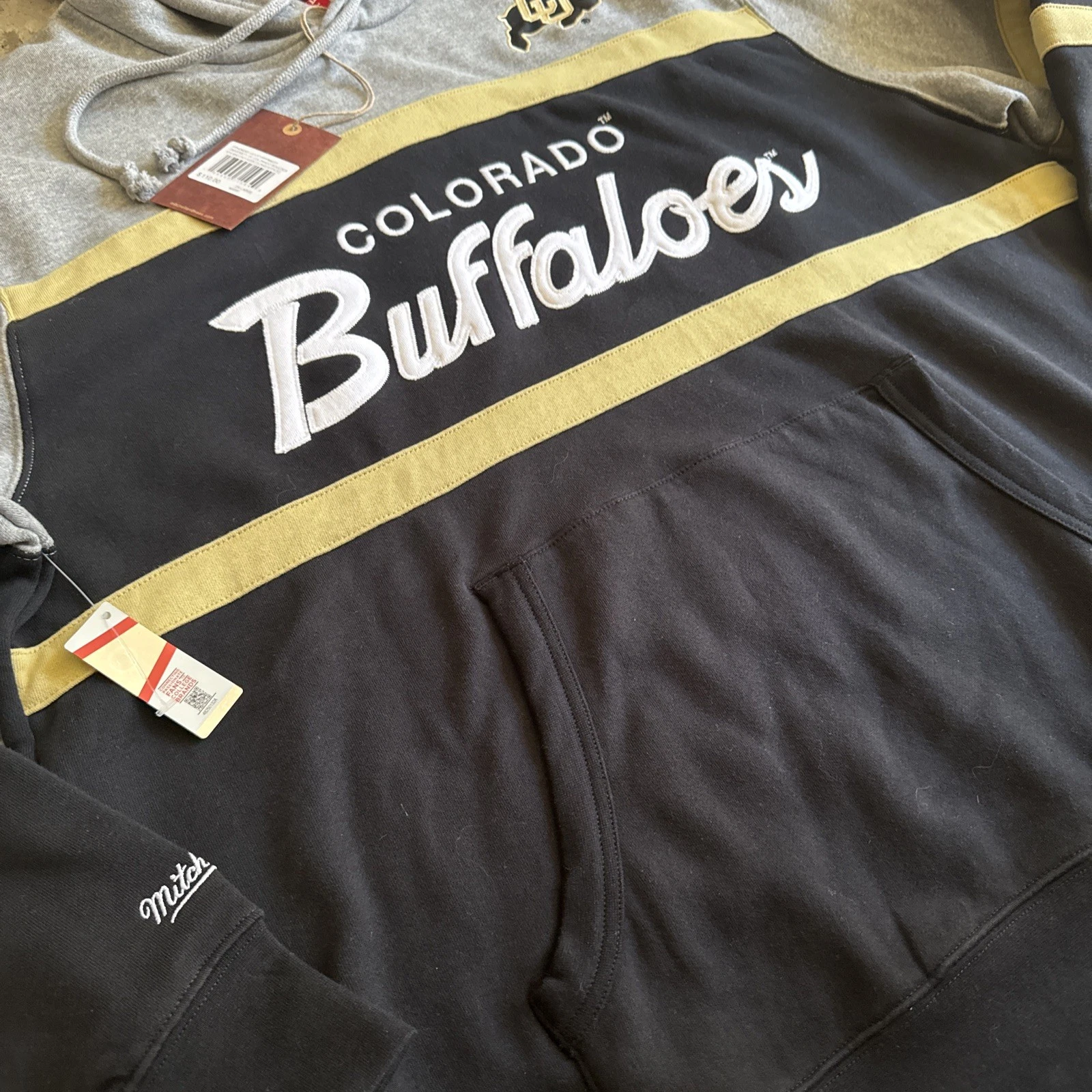 Felpa con cappuccio pullover Coach Mitchell & Ness nero Colorado Buffaloes nuova con etichette taglia XXL