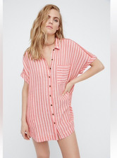 Free People Little Sway Striped Linen Cotton Blend Mini Dress Size S