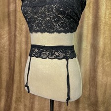 Vintage Victoria's Secret Garter Belt 80s Gold Label Lace Black Floral Lingerie