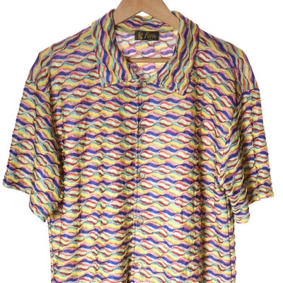 Farentino Ferre Coogi Style 3D Knit Men Shirt Colorful Italy Cotton Blend L