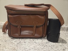 Vtg Brown Leather Diamond Gadg-it Camera Bag C815 w/ Bonus lens case