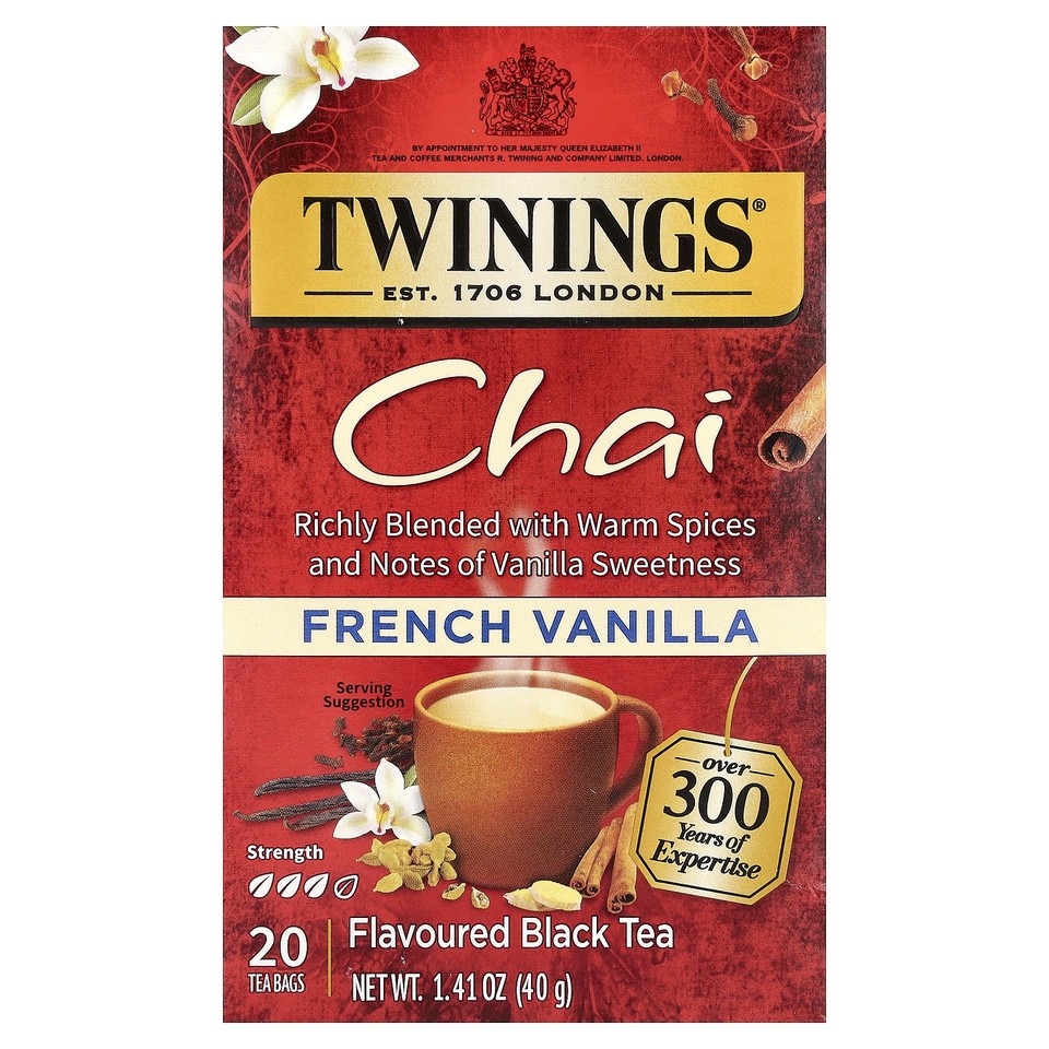 Flavored Black Tea, Chai, French Vanilla, 20 Tea Bags, 1.41 oz (40 g)