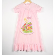 VTG Strawberry Shortcake Nightgown Ruffle Lace Girls Sleepwear Pink Size 6-8