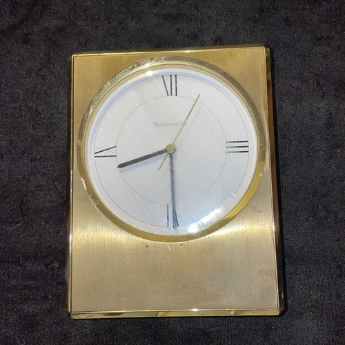 Vintage Tiffany & Co. Swiss Brass Gold Tone Table Desk Mantle Clock