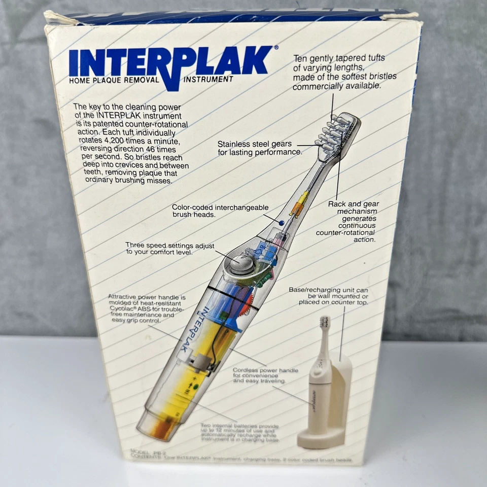 INTERPLAK Home Plaque Removal Instrument Tooth Brush Model PB-2 Rare New In Box - Image 3 of 4