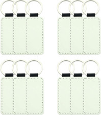 Sublimation Keychains PU Leather White 12 Pieces Rectangular 1.37x2.95 Inch