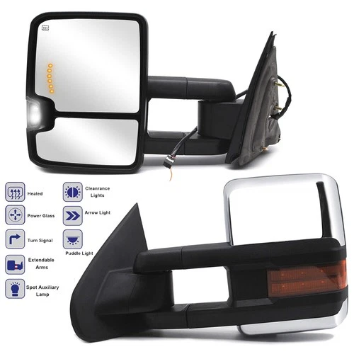 Tow Mirrors Power For 2016 2017 2018 Chevy Silverado 2500 3500 LH RH Side Chrome