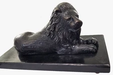 Antique Bronze Edwardian Lion on Footed Black Marble Base Beautiful Detail