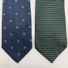 Hill and Archer Lot of 2 Silk Tie Necktie Jacquard Foulard Geometric Blue Green