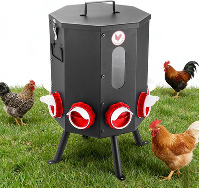 Automatic Chicken Feeder 8 Feeding Ports, 50Lbs No-Waste Gravity Poultry Feeder 