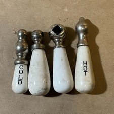 Group Of 4 Victorian Chrome / Porcelain Faucet Handles As Is INV-AT10