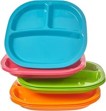 Harmony 3-Compartment Divided Plastic Kids Tray set of 12 in 4 Calypso Colors