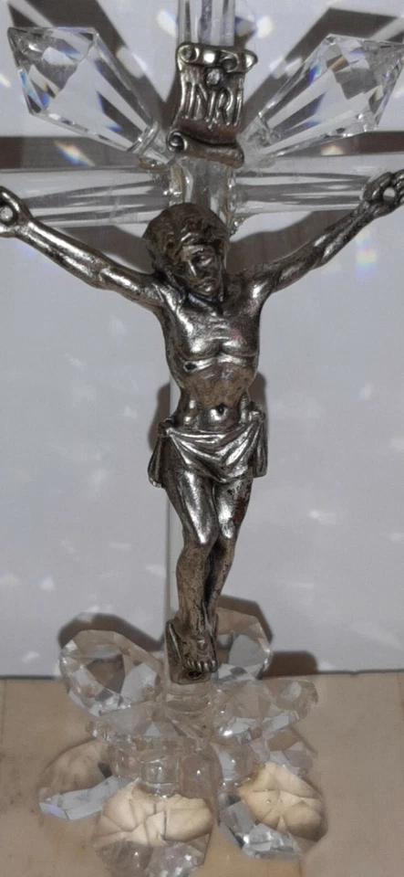 Crocefisso- cristallo Murano- bronzo argentato - Immagine 3 di 4