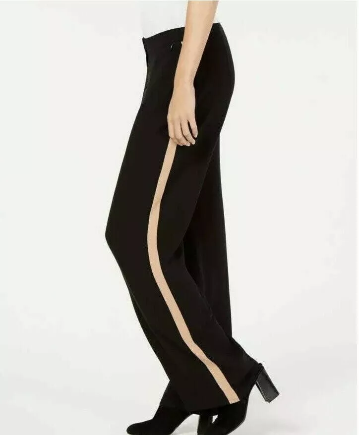 NWT 298 Eileen Fisher Black Silk Georgette Crepe Racing Stripe