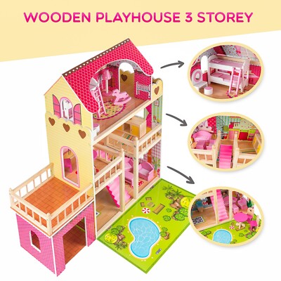 Kidkraft 65092 Poppenhuis Kayla, Houten Poppenhuis Inclusief Meubilair En Accessoires, 3 Verdiepingen, Hoge Speelset Voor Poppen Van 30 cm, Meerkleurig, 73.66 x 33.66 x 114.3 cm