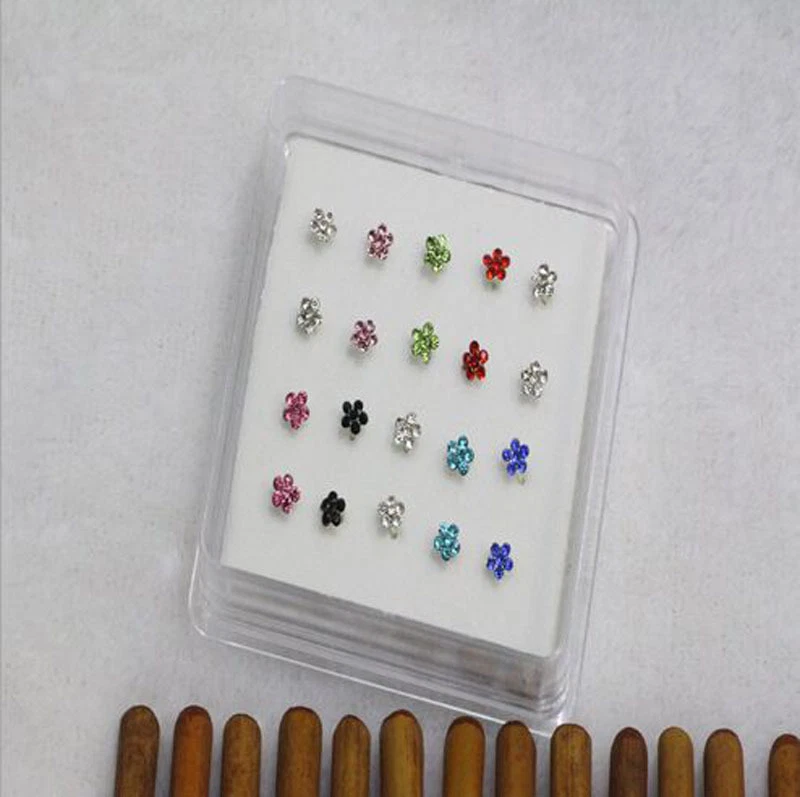 20X Plata Sólida Mezcla Flor de Ciruela Cristal Barra Recta Barra Nariz Perno Al Por Mayor Foto 2 de 2