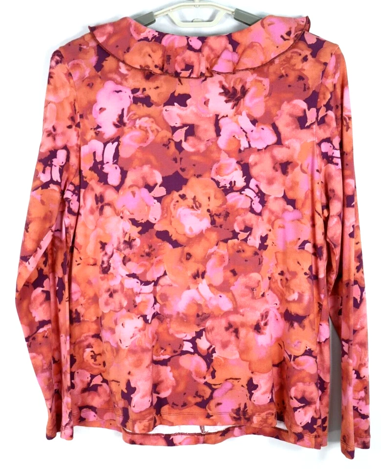 Blusa modal de algodón para mujer ISAAC MIZRAHI manga larga con volantes floral talla XL Foto 2 de 4
