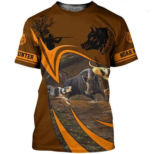 Camo Hunting Animals Wild Boar Women Men T-Shirt 3D Print Short Sleeve Tee Tops - Picture 33 of 37