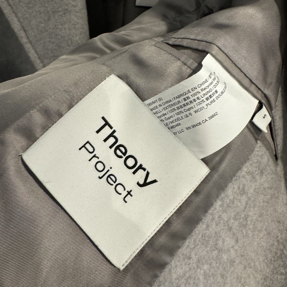 NWT* Theory Pure Double Recycled Wool Topcoat in Heather Grey 