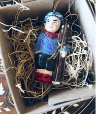 New Dresden Paper Boy w Skiis Christmas Ornament Feather Tree Decoration