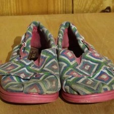 Size 11C - Girls Toms Pink Canvas Boat Shoes Diamond Print
