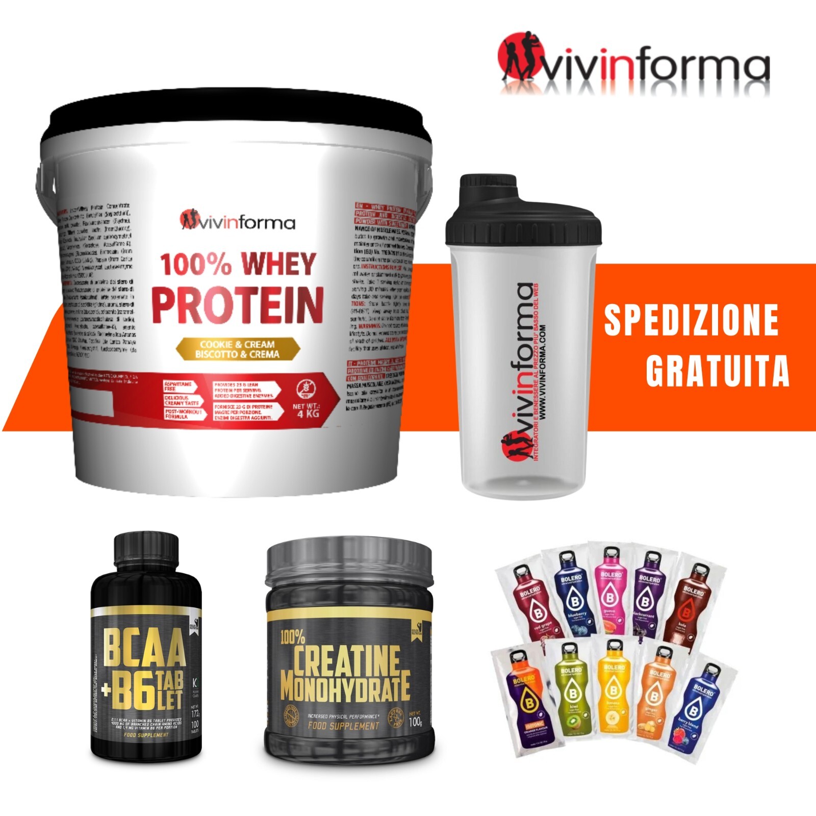 Recensione Kit Proteine Whey 4kg + BCAA + Creatina + Shaker