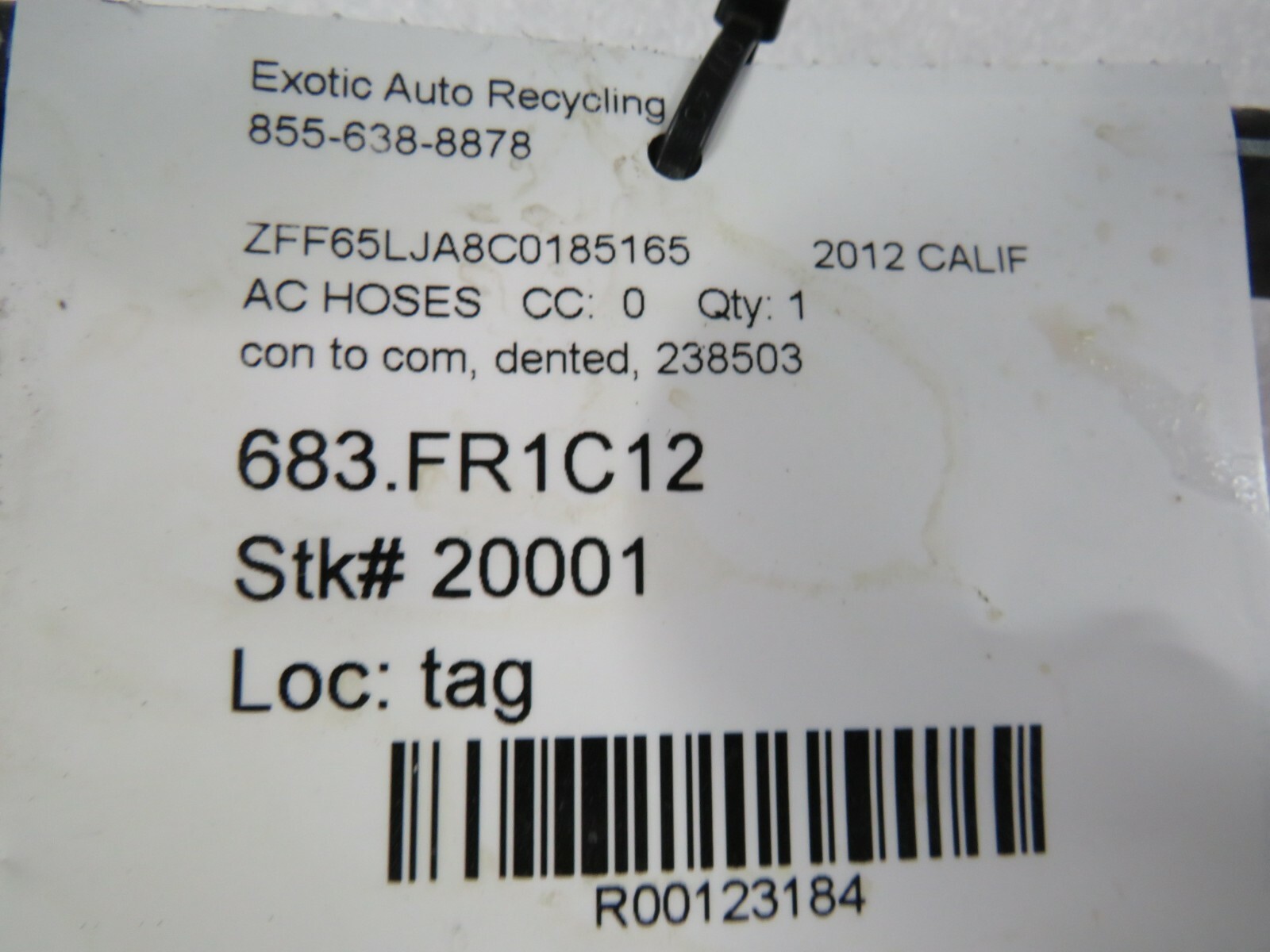 Ferrari California, Compressor To Condensor Hose, Used, Dented, P/N 238503