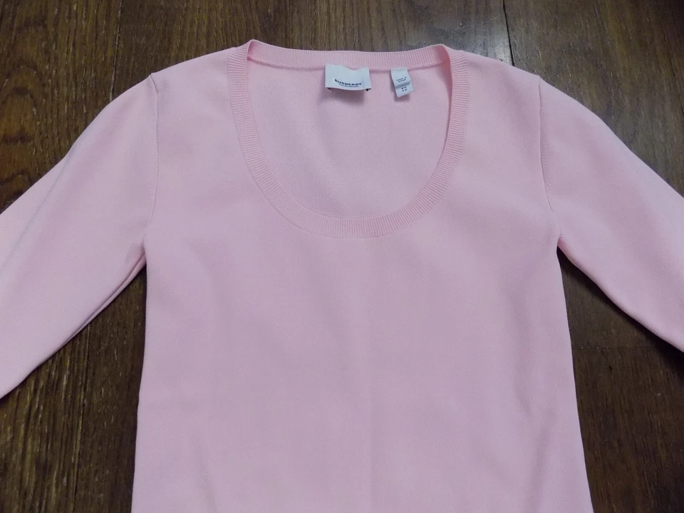 Vestido BURBERRY Londres Rosa Bordado Logo Ajustado Tejido Mangas Largas Talla XS ¡Sexy! Foto 2 de 4