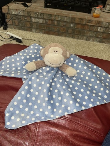 Baby Starters Blue Polka Dot Monkey Lovey Satin Bottom Rattle Read Description - Picture 2 of 7