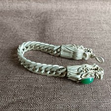 Exquisite Old Chinese tibet silver inlay green jade handmade Bracelet 6821