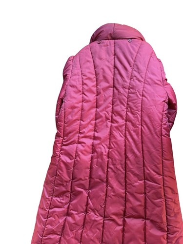 Vintage 70/80s Ladies Long Puffer Coat Side Pockets Light Red Dark Pink Retro L - Picture 5 of 5
