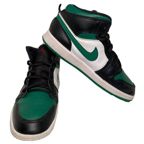 Nike Air Jordan 1 Mid grade-school Negro Verde Pino Zapatos Tenis Niño  Talla 3Y verde del dedo del pie | eBay