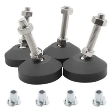 4 Pcs M10 Leveling Feet with T-Nut, Anti Skid Threaded Rubber Feet, Adjustable S