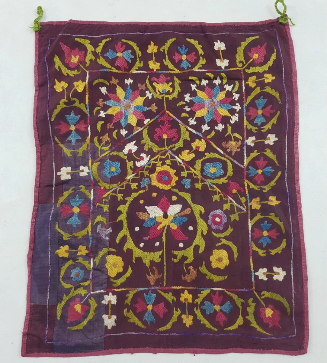 Original Kikan Rectangle Flowers Suzani Art Sequined Indian