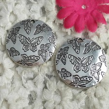15 Pcs Antique Silver Round Butterfly Charms Pendant 30X30MM H-1963