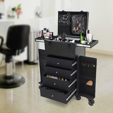 Rolling Makeup Train Case Cosmetic Trolley Travel Makeup Storage Organizer Black